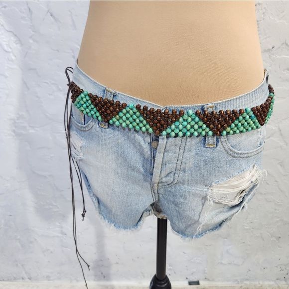 4x$25 Wooden beads  brown  mint waist tie belt  Small to medium - Picture 10 of 10